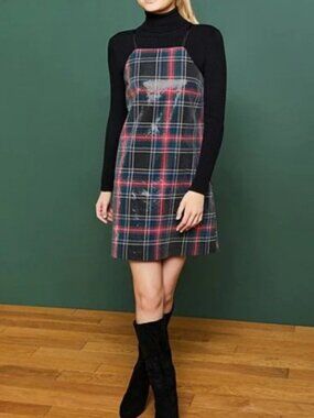 Copper Key NWT Halter Neck Plaid Print Sequin Shift Dress Size Small